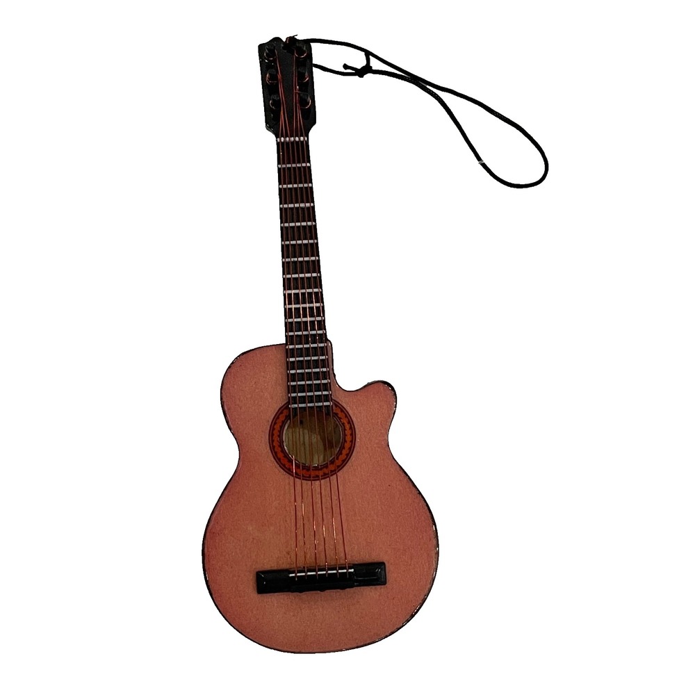Guitar Ornament Music Instrument Brown String Hole Guitar Cut Away 5.5" - Picture 1 of 7